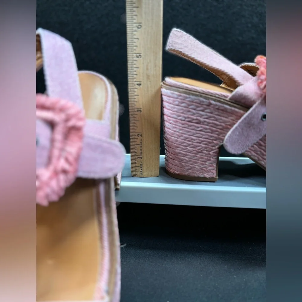 Lucky‎ Brand Yidris Platform Espadrille Heels Sandals Pink Size 9M Straw Buckle